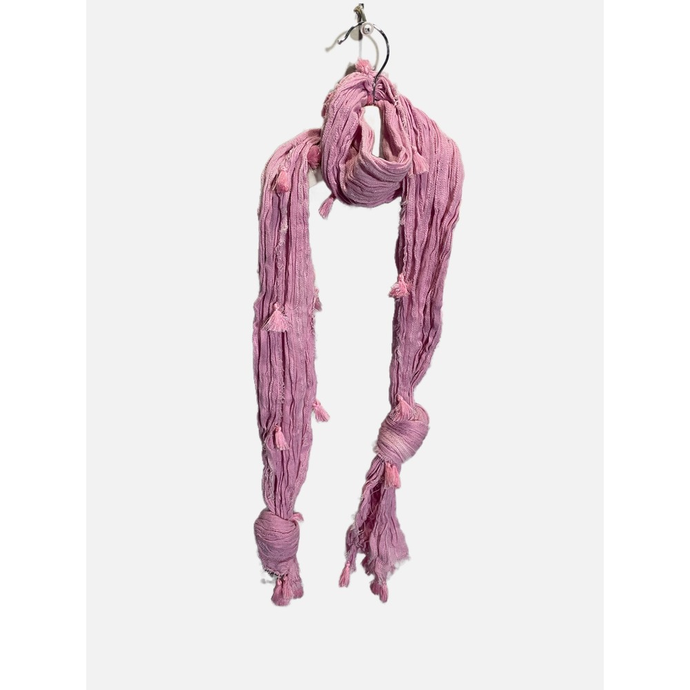 Perspicacity Crinkle Tassel Scarf Womens OS Rose Pink Boho Frayed Gauze Wrap
